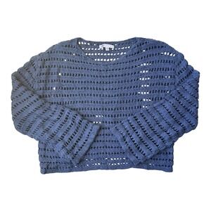 DR2 by Daniel Rainn Crochet Bell Sleeve Cropped Sweater Top Blue Medium Boho